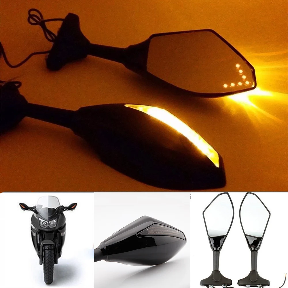 BLACK LED Turn Signal Integrated RearView Side Mirrors For Honda VFR 800 Interceptor ABS 2003 2007