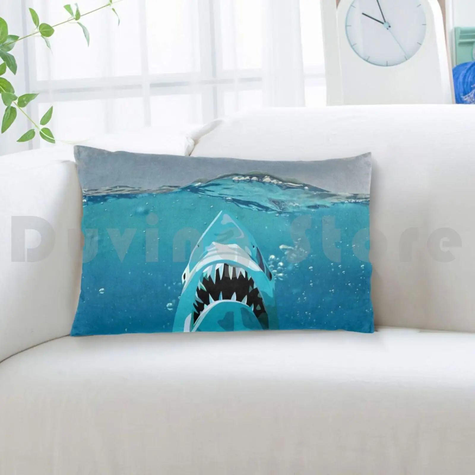 غطاء وسادة بخلفية سمك القرش Attack-Ocean مطبوع 50x75 Shark Shark Attack Ocean Ocean Life Ocean Animals