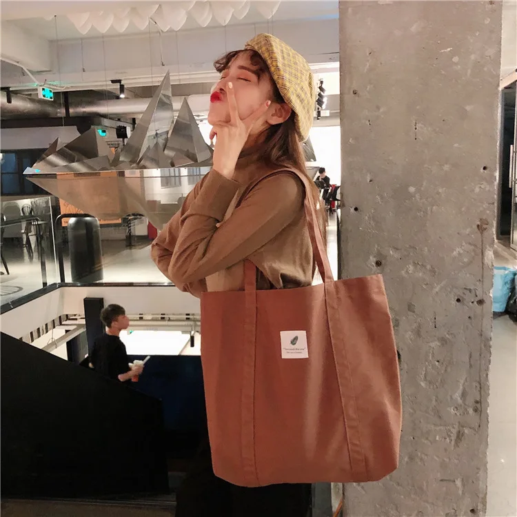 Simple Solid Color Small Fresh Canvas Bag Retro Women Shoulder BagLiterary Women Buckle Tote Bag Large Capacity Handbag