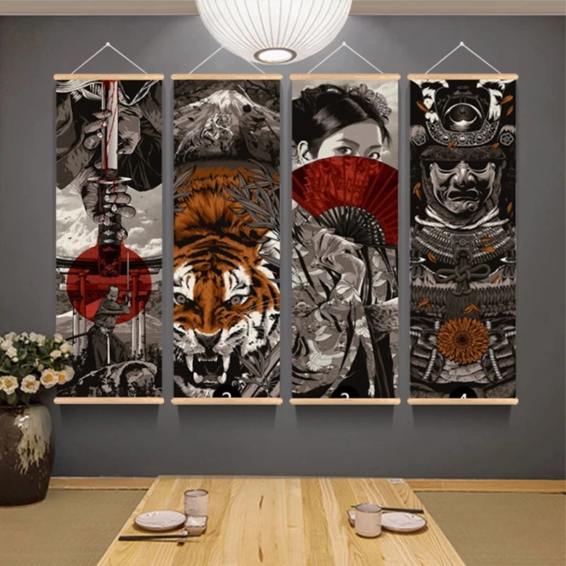 

Japanese Ukiyoe Tiger Canvas Poster Wall Pictures for Living Room Home Decor Painting Wall Art with Solid Wood Hanging Scroll