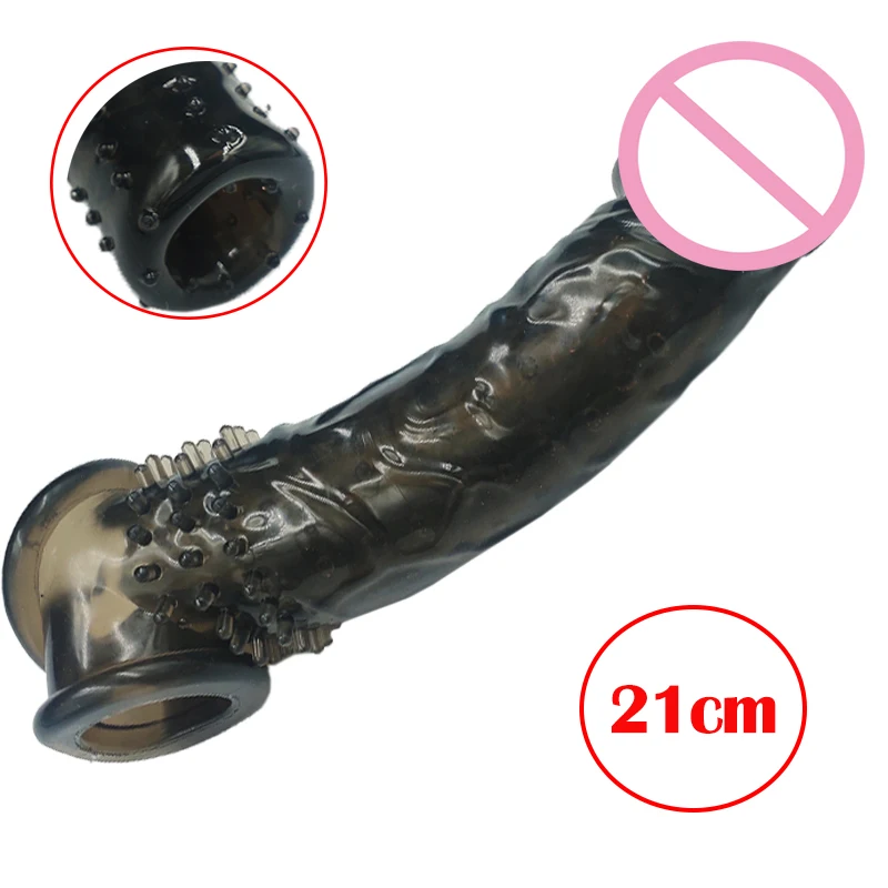 21cm Realistic Condom Penis Extend Sleeve Reusable Dildo Enhancer Enlargement Lock Sperm Sleeve Delay Ejaculation Sex Toys