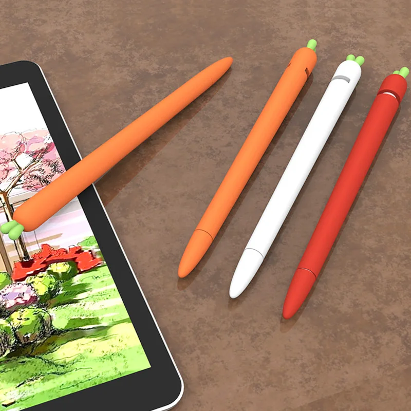 Soft Silicone Pencil Cases For Apple Pencil 1 2 Cute Cartoon Carrot Cover Protective Case Anti-Loss Silicone Nib Cap For ipad