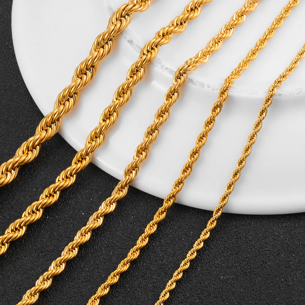 Width 2/3/4/5/6mm 316L Stainless Steel Gold Color Twisted Rope Chain Necklace For Men\'s and Women\'s Jewelry wholesale