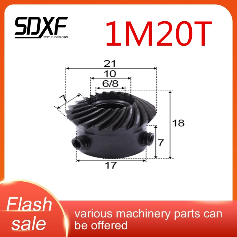 Two pieces of spiral bevel gear 1/1.5/2 modulus, 20 teeth number, craft holes need to be machined by yourself