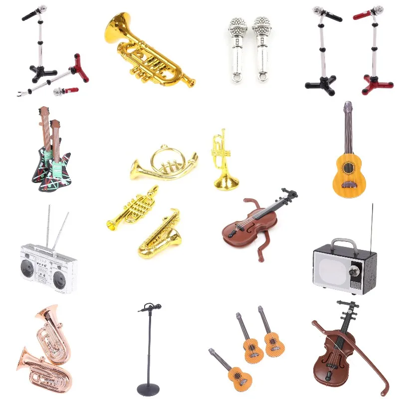 Guitar Violin Trumpet Saxophone Microphone Phonograph Radio Doll Musical Instrument for Dolls Music House Bar Doll Accessories