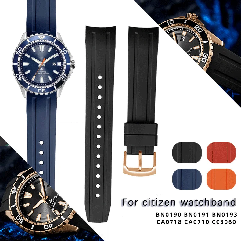 Curved interfaces WatchBand For Citizen BN0190-15E/0191/0193 CA0718-13E CA4386/4385 Men Rubber Watch Strap Bracelet accessories