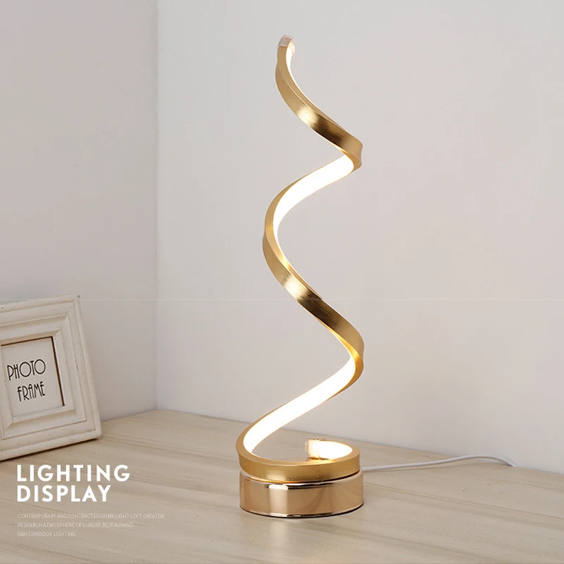 Homhi Table Lamp Living Room Led Art Bedside Modern Gold Spiral Para Quarto Bedroom HTL-005