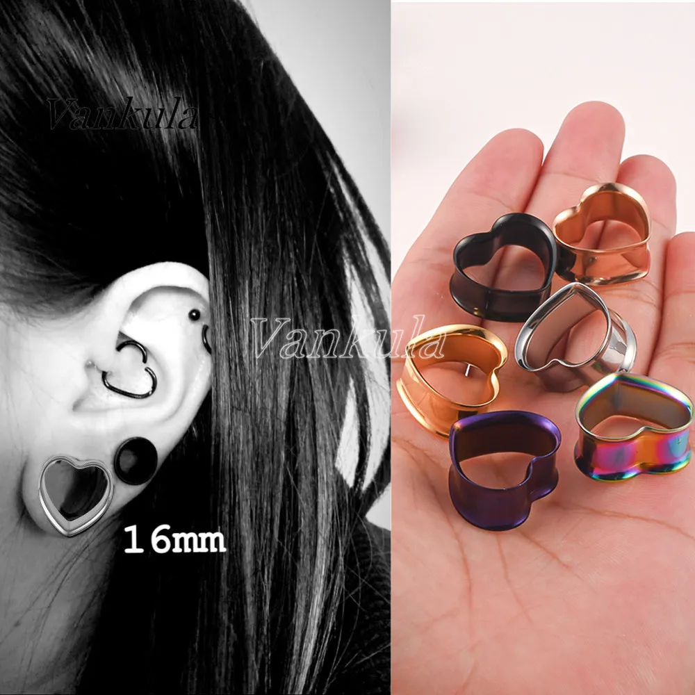 Vankula 2PCS 316L Stainless Steel Heart Shape Ear Tunnels Plugs Expander Pierced Earrings Body Jewelry Ear Gauges image 6