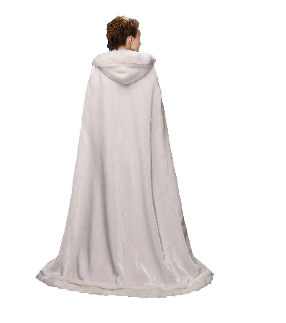 Weiß Winter Hochzeit Kleid Braut Faux Pelz Cape Elfenbein Braut Mantel mit Hut Pelz Hochzeit Mäntel 2019