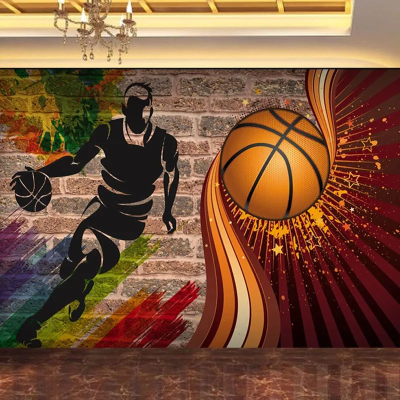 Custom Any Size Mural Wallpaper 3D Basketball Brick Wall Fresco Restaurant Cafe Bar Creative Background Home Decor Wall Painting