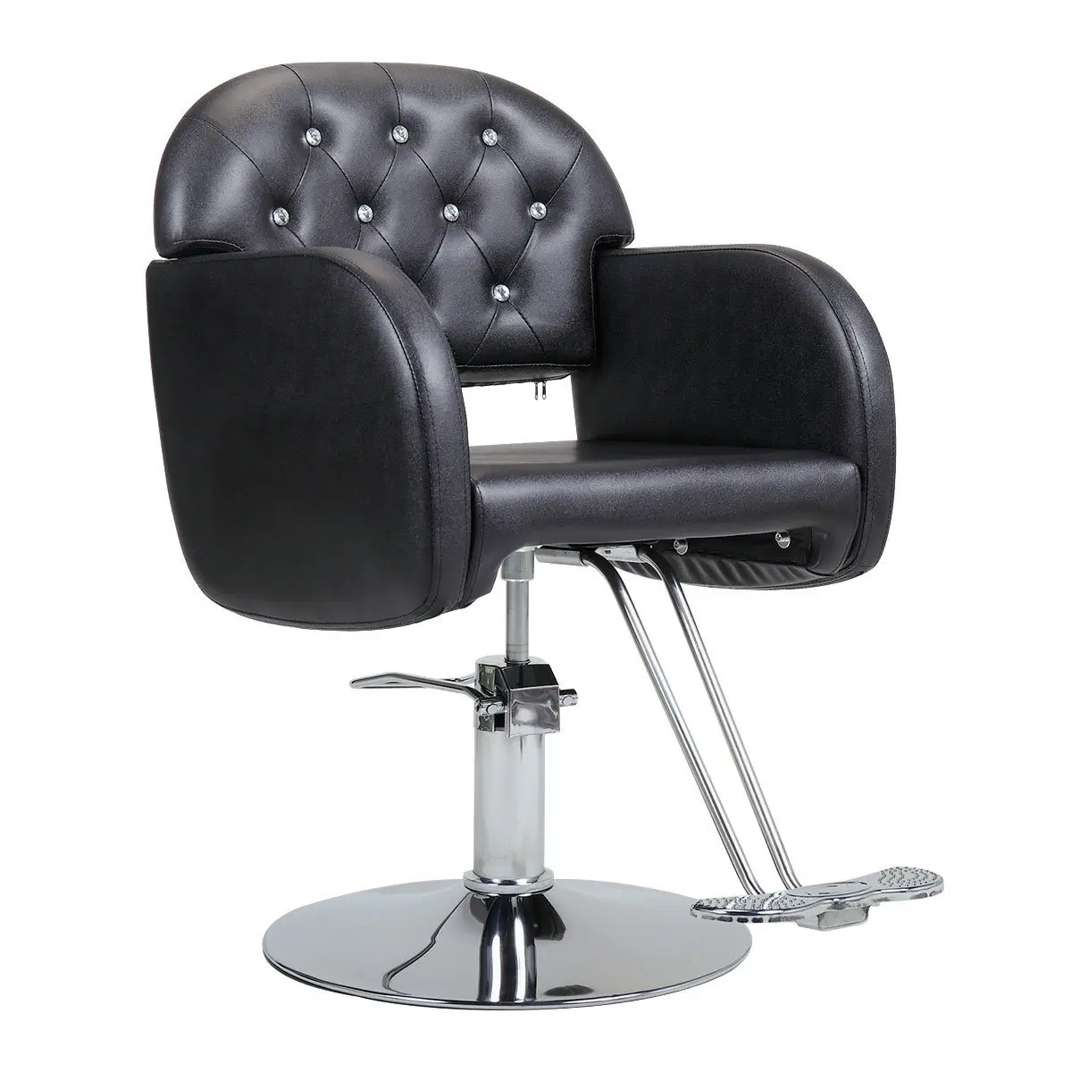 Simple Barber Chair PVC Leather with Diamond Hairdressing Chair Hydraulic Lifting Beauty Salon Chair Black[US-W]