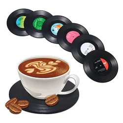 6PCS Colorful Coaster Black Retro Vinyl Record Disk Coasters Pad Cup Mat Non Slip Heat-resistant Hot Drink Holder Home Decor