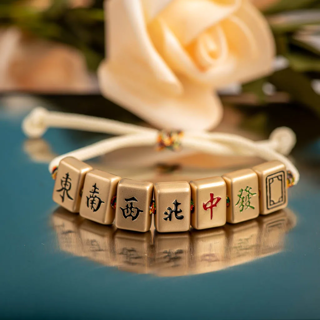 Mahjong Chinese Characters Metal Drip Glaze Pendant Bracelet Hand-Wowen Charms Gift Bracelets Bangles Wholesale #XN004