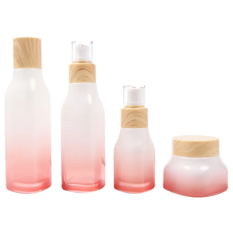 

Stock 40ml 100ml 120ML Mist Spray Bottle Gradient Pink Square 50g Glass Jar Cosmetic Refillable Lotion Pump Plug Bottle 10pcs