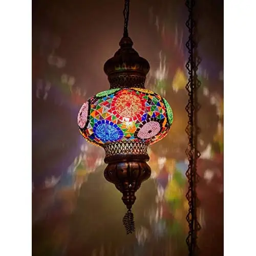 (8 Colors) laModaHome-Wall PlugIn XL Light-English Moroccan Mosaic PLUGIN Ceiling Hanging Tiffany Pendant Light Fixture Lamp