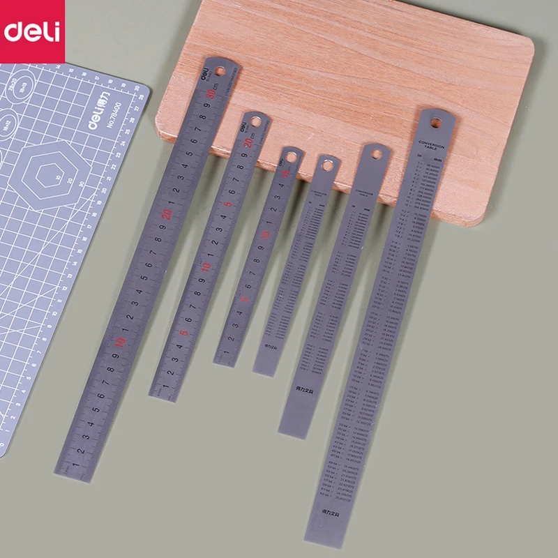 

Deli Steel Metal Ruler Silver 15/20/30cm Stainless Steel Straight Rulers Functional Mapping Tool School Office Drawing Supplies