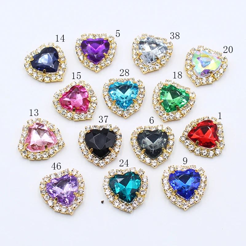 10Pcs/Lot Golden Peach Heart Rhinestone Buttons, Acrylic Embellishment DIY Multi-Color Sewing Decoration Craft Accessories