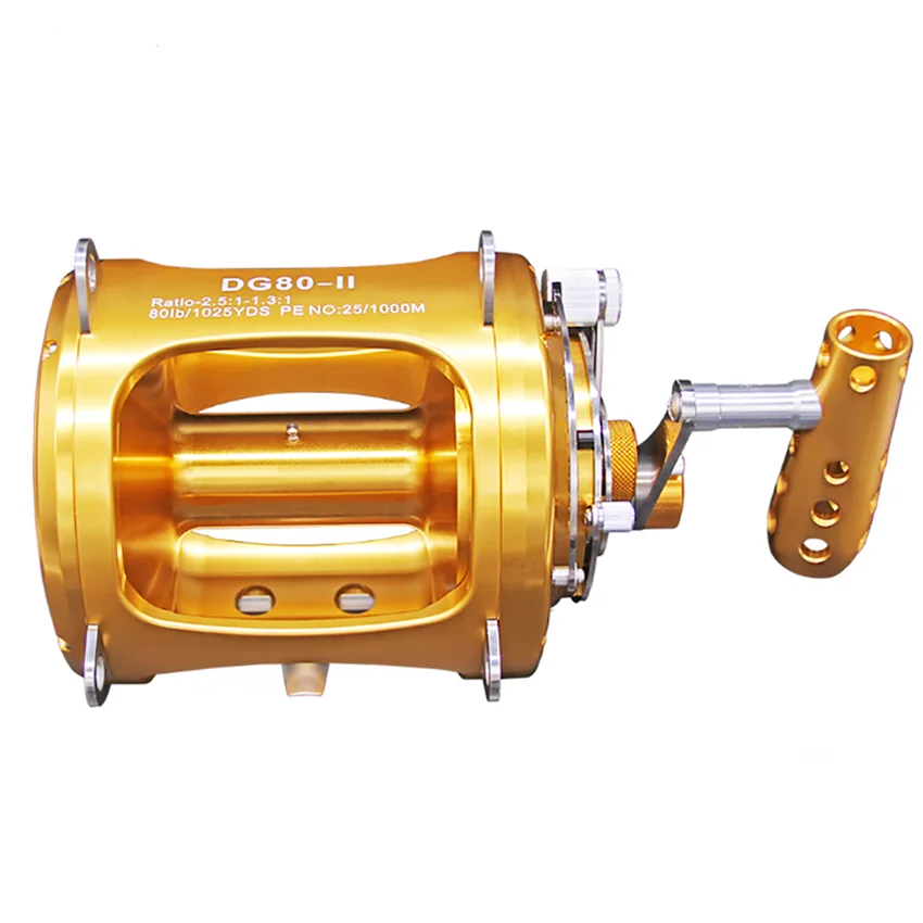 DG80-II Fishing Reel for Sea Boat Two Speed Aluminum Jigging Wheel Big Game Trolling Reel 2.5:1 1.3:1 Gear Ratio 45kg Power Drag