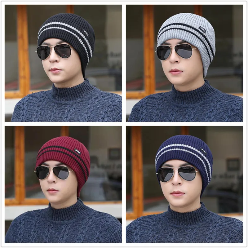 New Unisex Winter Hat Add Fleece Warm Cap Stylish Striped Soft Beanie Hat For Men Women Outdoor Thicken Ski Sports Knitted Hat