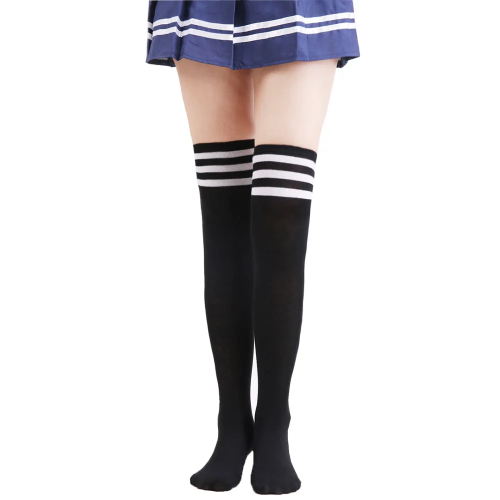 Knee Socks for Girls Ladies Black White Striped Student Spring Fashion Female Gift Wholesales(SO03)