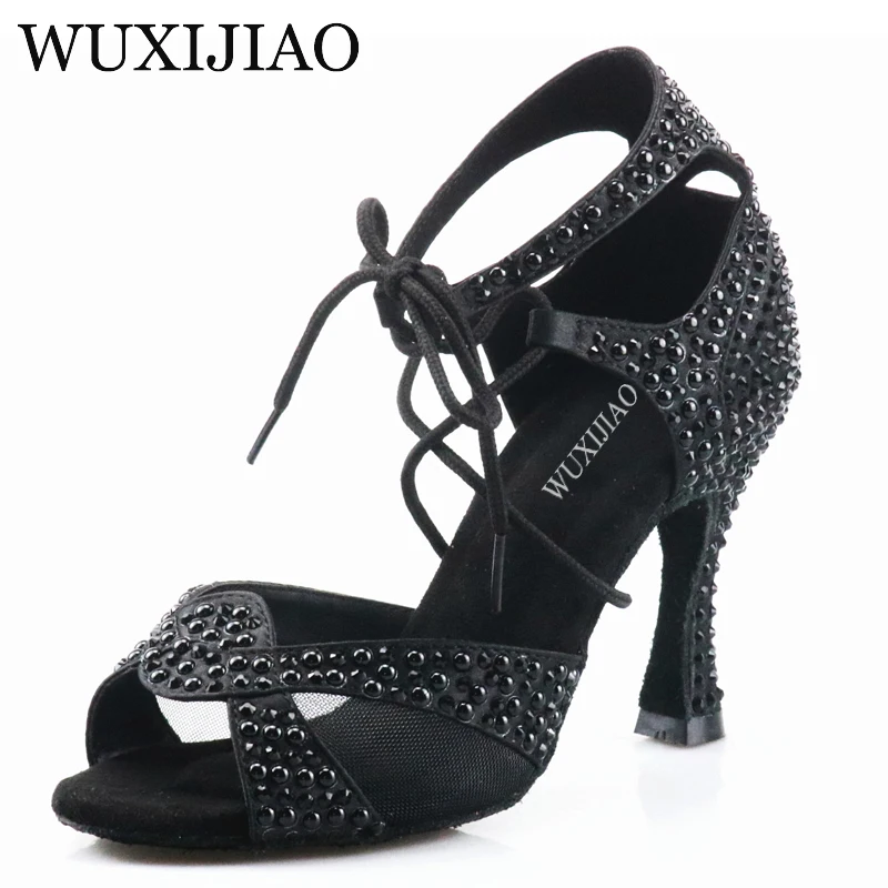 

WUXIJIAO Pearl Rhinestone Latin Dance Shoes Women Ballroom Professional Dancing Shoes Soft Soles Party/Weeding Shoes High Heels