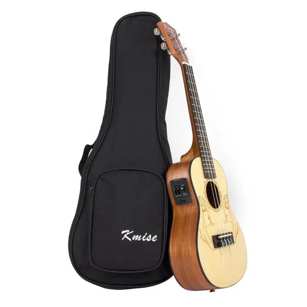 

Kmise Electric Acoustic Ukulele Concert Solid Spruce Ukelele Uke 23 inch 18 Fret with Gig Bag