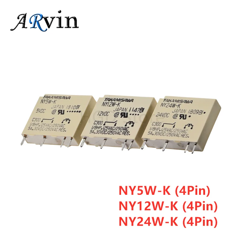 5PCS/Lot Power Relay NY5W-K NY12W-K NY24W-K 5VDC 12VDC 24VDC 5A 250VAC 4PIN a Group of Normally Open Brand New and Original