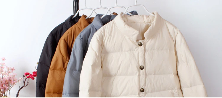 Schinteon Women White Duck Down Jacket Baseball Coat Casual Autumn Winter Short Outwear for Female Fashion
