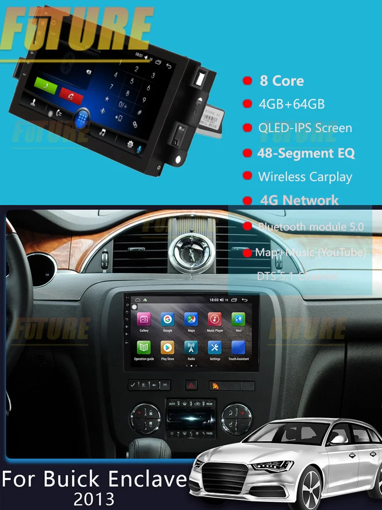 128G Android 10.0 For BUICK ENCLAVE 2013 Car Multimedia Player GPS Navigation Video DVD Radio Stereo 2 Din DSP Carplay Head Unit