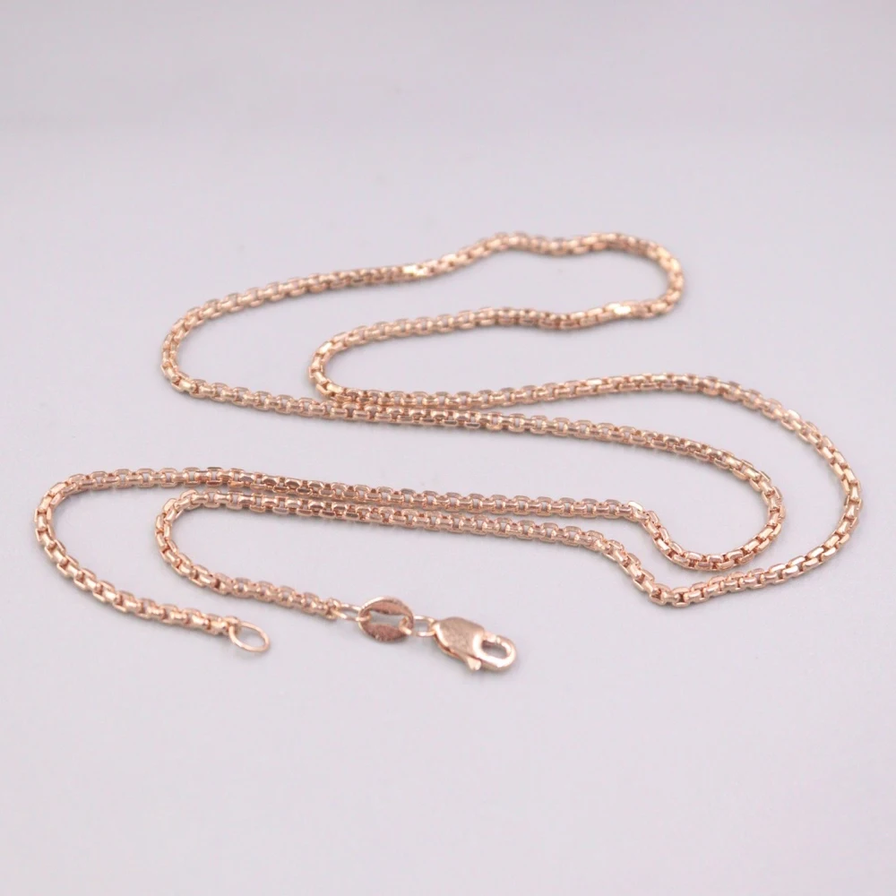 

AU750 Pure 18K Rose Gold Necklace Width 1.8mm Holllow Square Box Link Chain Necklace For Men Women Gift 40-60cm