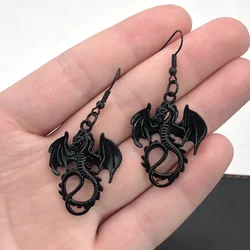 Gothic black dragon earrings, black, gothic personalized earrings gift, witch ladies exquisite earrings