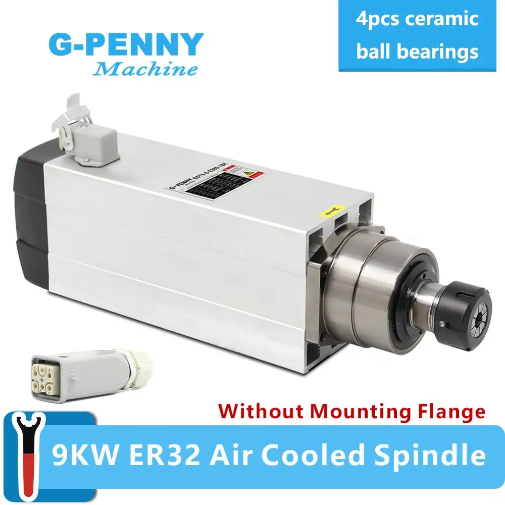 9KW CNC Spindle Motor 220v 380v  Air Cooled 4poles ER32 600Hz 18000rpm 4pcs Bearings wood working Air Cooling High A