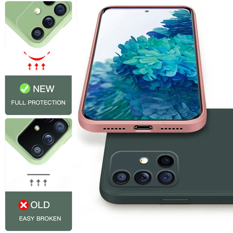 Oryginalny płynny silikonowy kwadratowy futerał na telefon do Samsung A51 A52 A72 A32 A42 A21S A71 A50 A70 A31 A41 zwykły miękki matowy tylna okładka — zdjęcie produktu 3