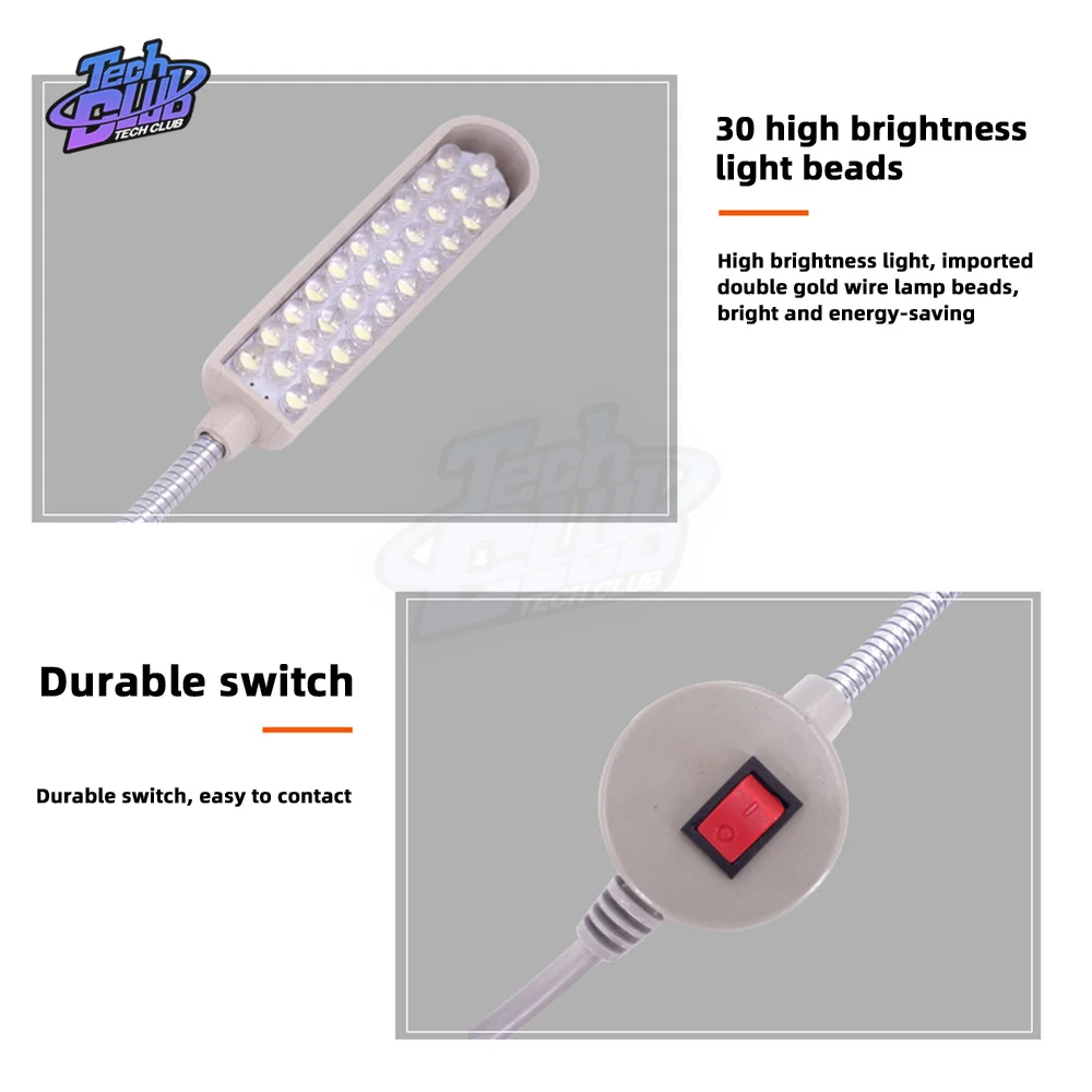 Imagem -02 - Super Brilhante Máquina de Costura Roupas Luz 30 Led Lâmpada Trabalho Flexível Luz para Bancada Torno Broca Imprensa