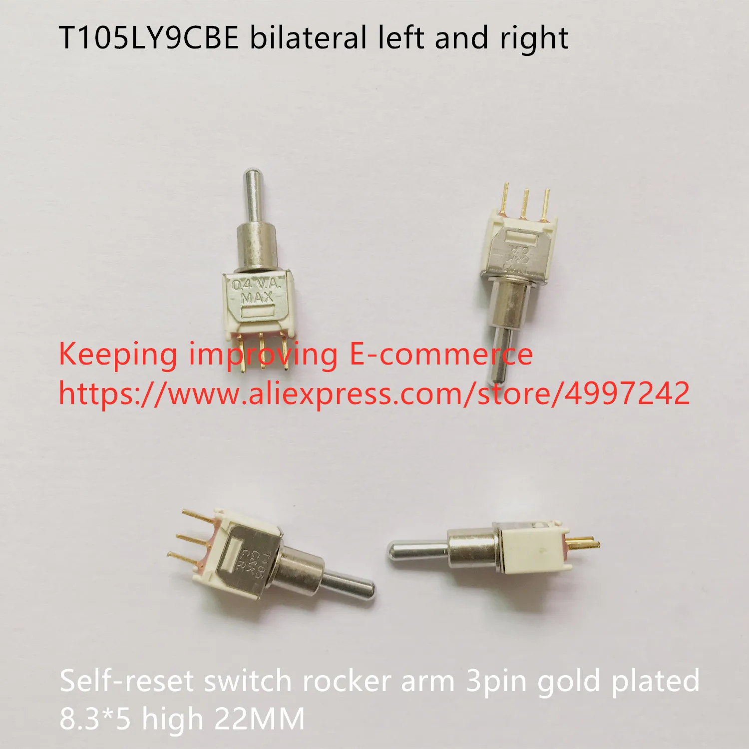 

Оригинальный новый 100% T105LY9CBE двусторонний левый и правый кулисный рычаг с самовозвратом, 3-контактный, позолоченный, 8,3*5, высота 22 мм