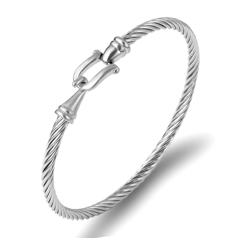 Fashion Jewelry Rose gold Silver Color Cuff Bracelets Charm Stainless Steel Thin Cable Wire Pulseira Jewelry Bracelets For Women
