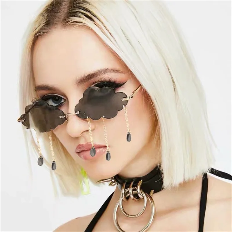 

Cloud Women Glasses Hanging Water Beads Decoration Sunglasses Female Party Sunglasses Pendant Glasses Wholesale Sunglasses