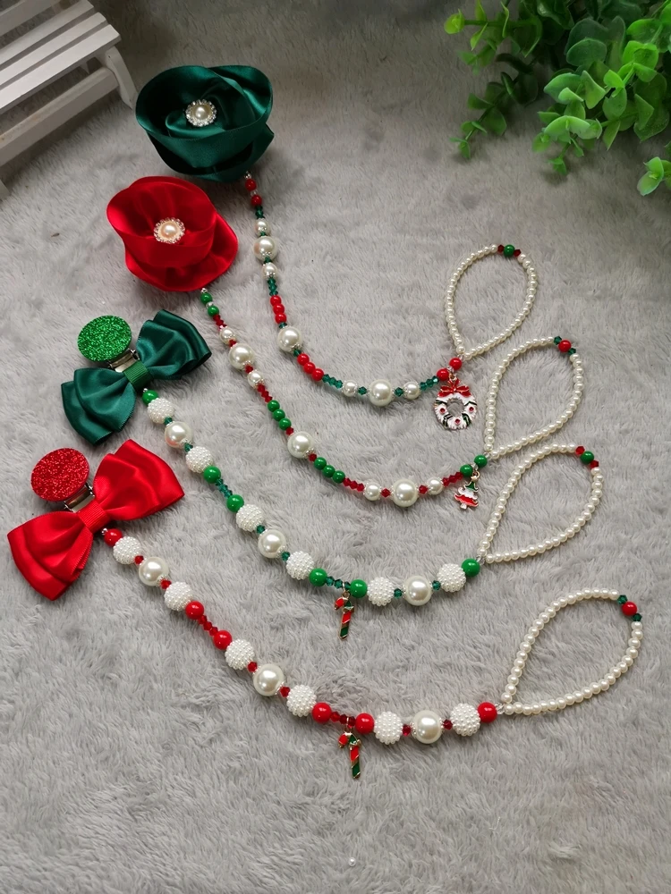 Dollbling Baby Christmas Personalized Bunny Pacifier Clips Pearls Jewelry Dummy Holder Baby Girl Name Santa Soother