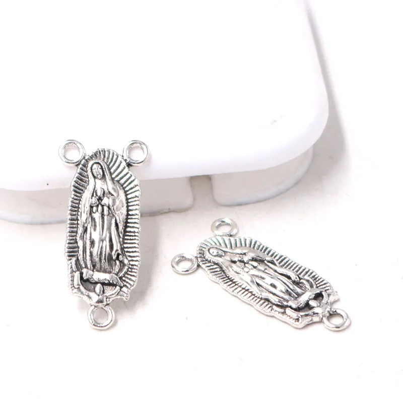 10pcs Antique Silver Plated Christian Virgin Mary Metal Porous Connector DIY Charm Rosary Necklace Handicraft Making A2268