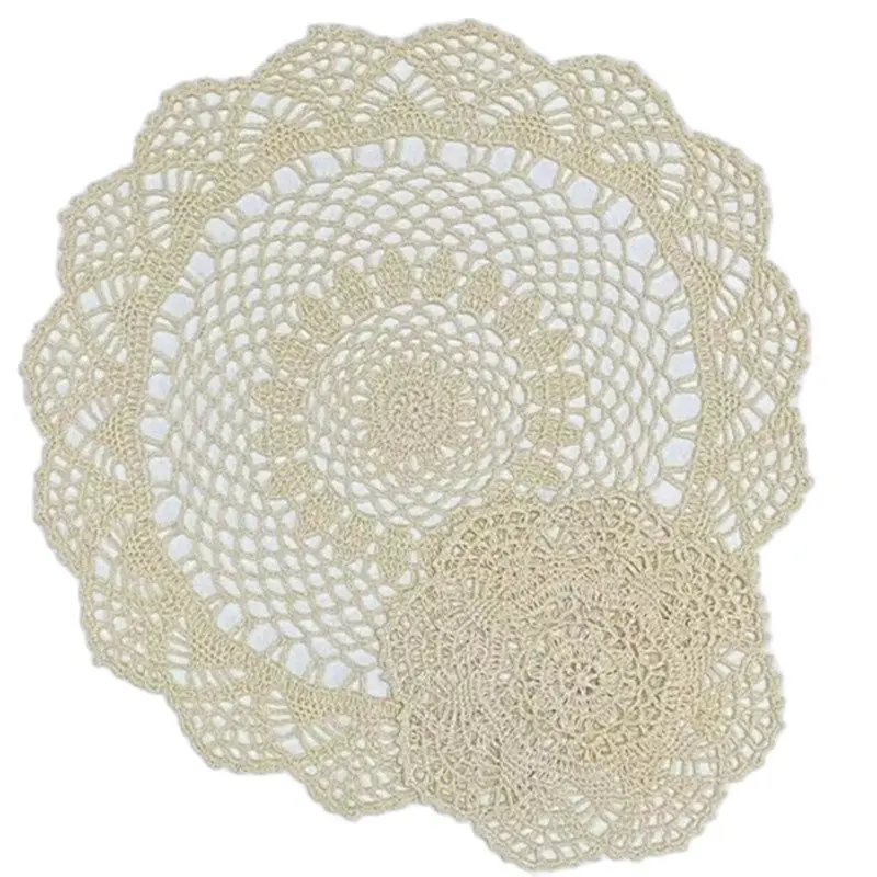 2Size 2023 New Cotton Placemat Cup Coaster Mug Kitchen Wedding Table Place Mat Cloth Lace Crochet Tea Coffee Doily Handmade Pad