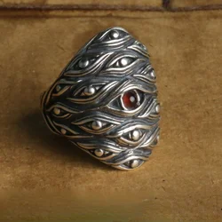 Vintage Silver Color Hundred Eye Monster Opening Adjustable Red Eye Rings Devil Eye Punk Gothic Rings Men's Women's Jewelry