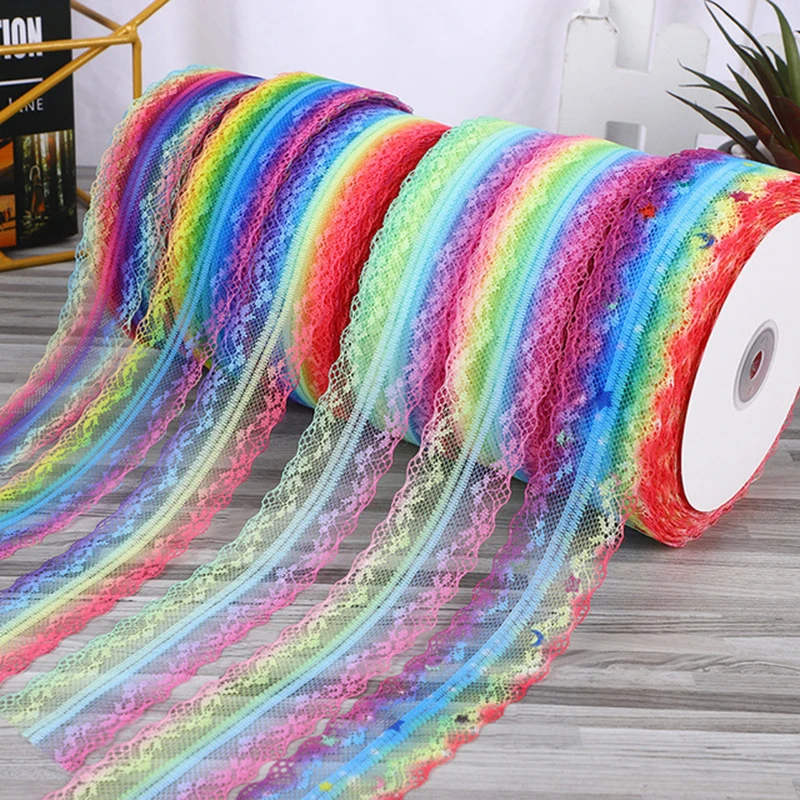 4cm 5yards Colorful Rainbow Net Fashion Ribbon Lace Trim Wedding DIY ...