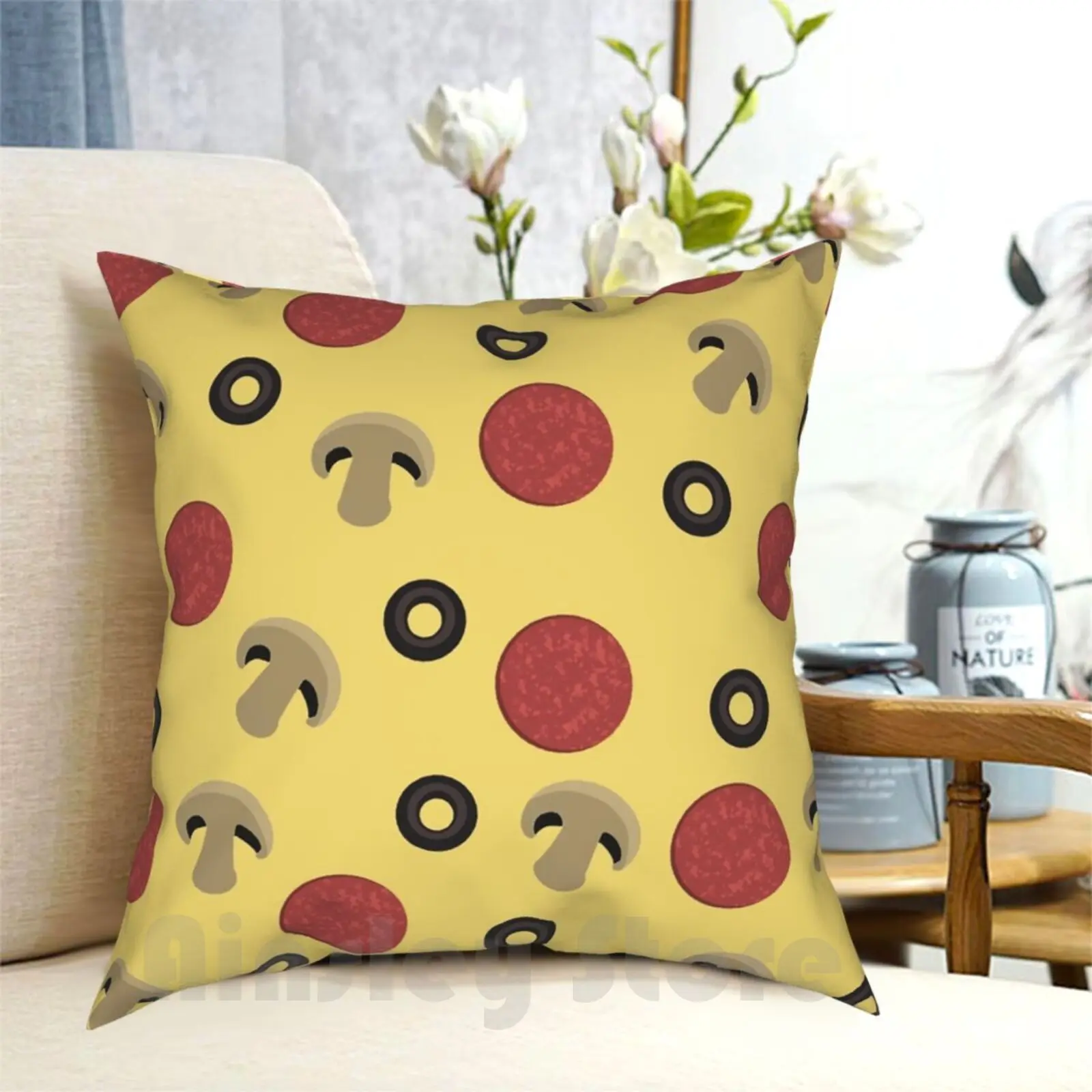 Pizza Toppings Pattern Pillow Case Printed Home Soft DIY Pillow cover Pizza Pattern Pizza Toppings Pepperoni Pattern Fast