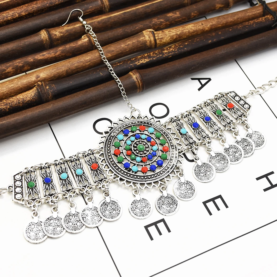 Bohemia Coin Bead Head Chain Headdress Colorful Beads Hair Accessories Gypsy Tribal Ethnic Turkish Egypt India Jewelry Gift