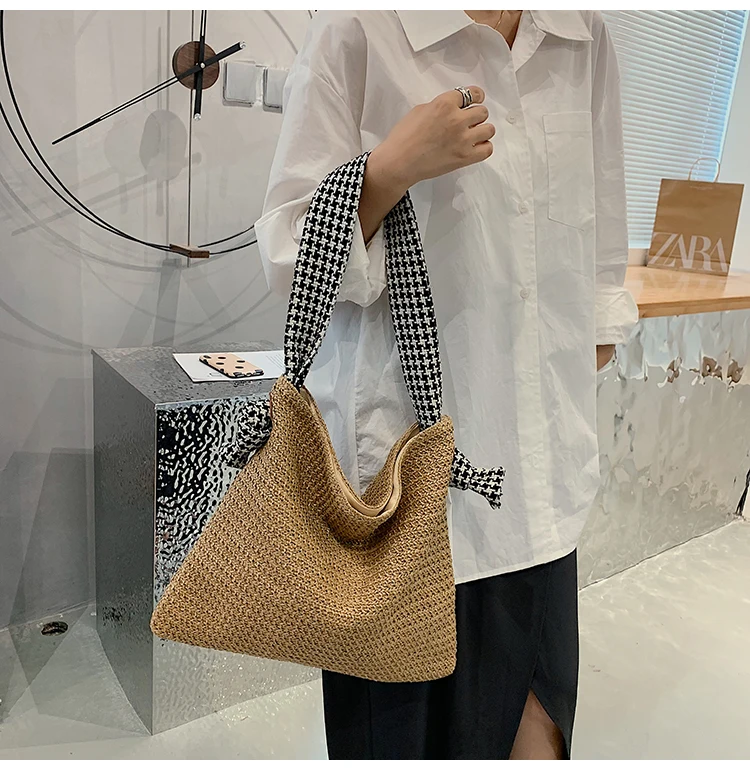 Summer Beach Straw Bags Fashion Rattan Women Shoulder Bags Wikcer Woven Female Handbags Large Capacity Casual Tote Purses