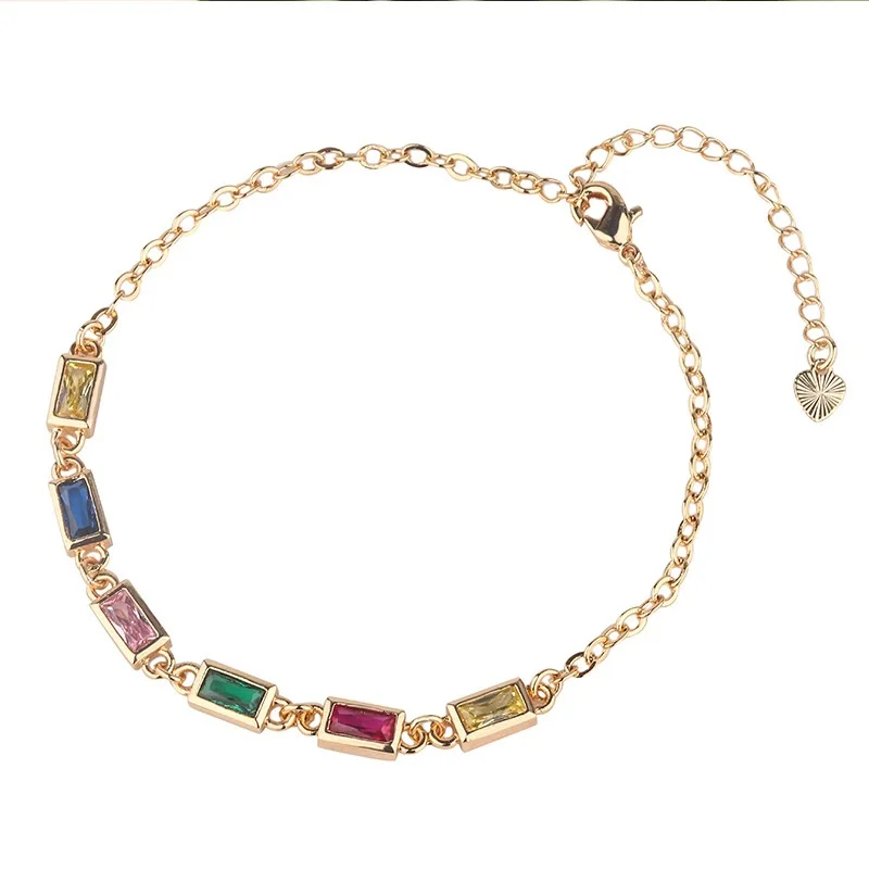 

5pcs/lot Muli-color Crystal Zirconia Rectangle Bracelets Adjustable Chain Bracelet Women Jewelry