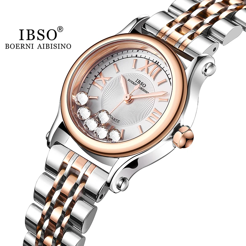 

IBSO New Stainless Steel Strap Rolling Rhinestone Women Watches Japanese Quartz Movement 3Bar Waterproof Luxury Ladies