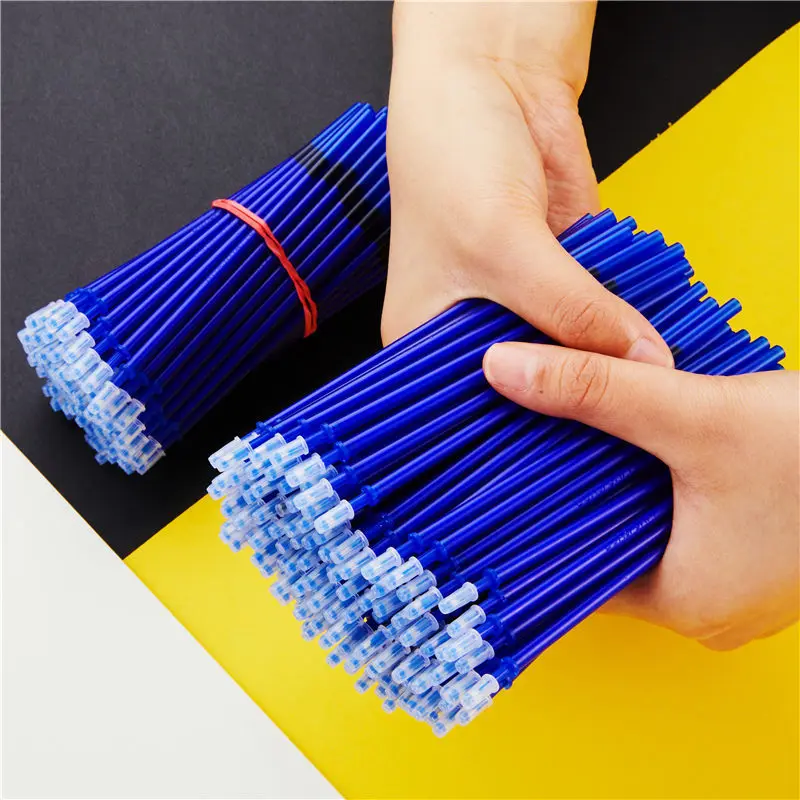 100Pcs/Set 0.5mm Erasable Pen Refill Suit Washable Handle Rod Blue Black Ink Gel Pen for School Office Writing Stationery Gift