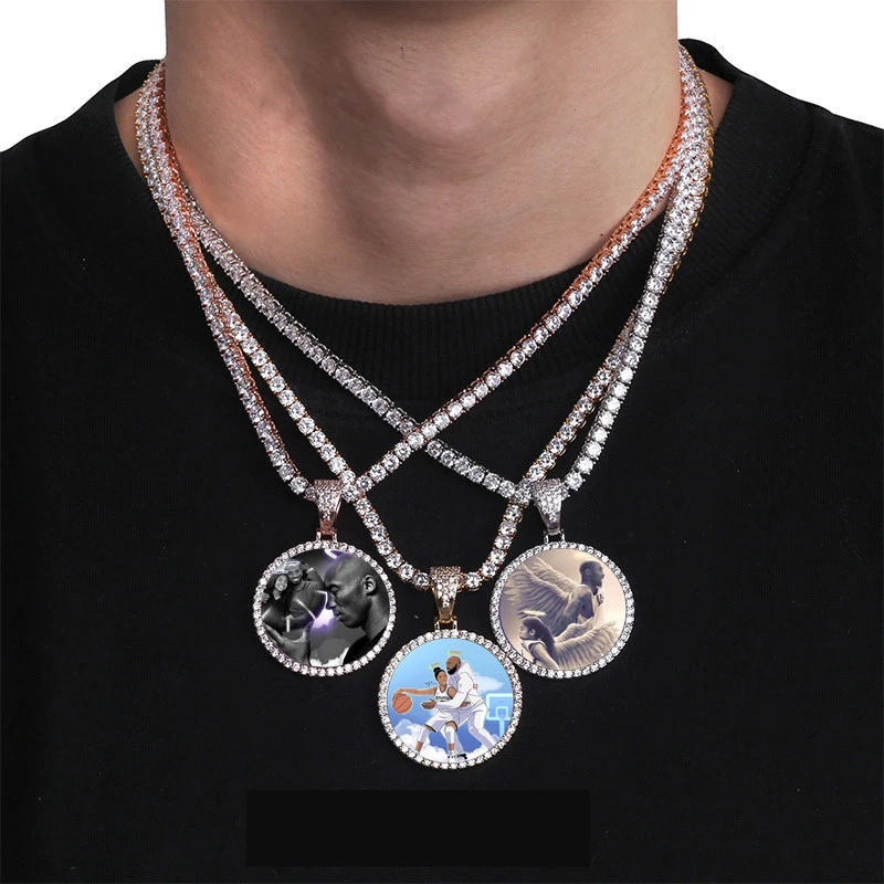 Duoying Custom Photo Necklace Medallions Pendant Necklace With Tennis Chain Hip Hop Jewelry Personalized Cubic Zircon Chain Gift