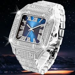 Tam Bling buzlu Out İzle erkekler için Hip Hop rapçi kuvars erkek saatler kol saati Clasic kare kasa elmas Reloj Hombre Dropship